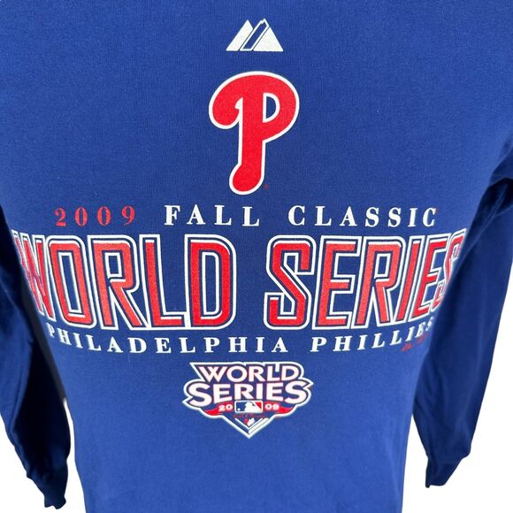 Majestic Philadelphia Phillies World Series T-Shirt Men's Small Long Sleeve Blue - Picture 2 of 8